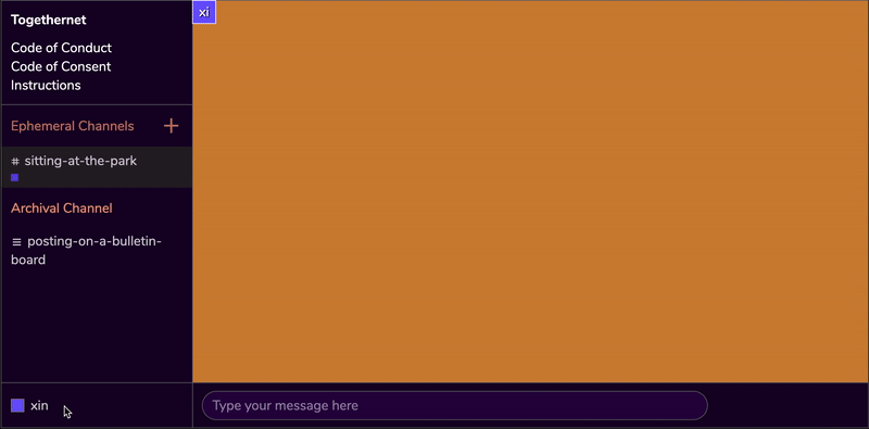 a user avatar moves around in the navigation space of the TogetherNet interface.
